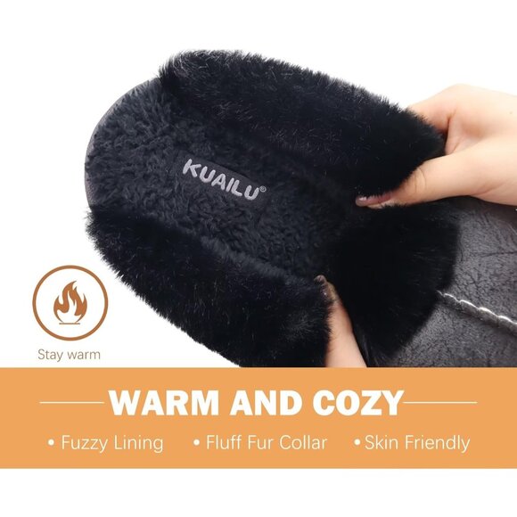 🆕Women Black Suede Fluff Dual Memory Foam Arch Support Warm Scuff Slipper - Picture 7 of 9